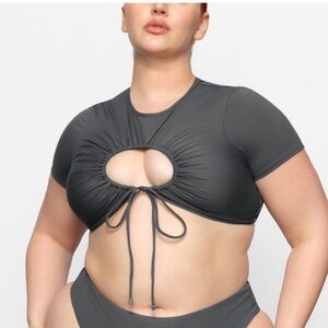 SKIMS swim ruched top 3X gunmetal